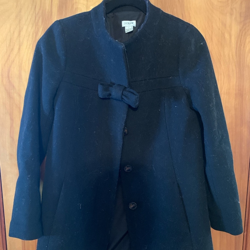 Black dress coat with bow detail from J. Crew Factory